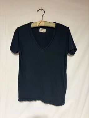 Current/Elliott Deep V Short Sleeve Tee - Navy